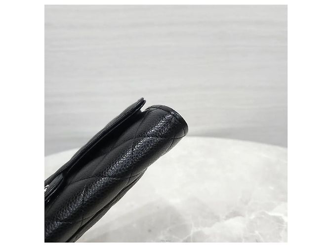Chanel Cartera larga Classic Flap con botón a presión Caviar Black Silver Hardware - vista 7