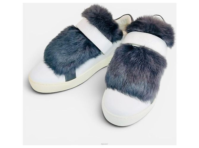 Moncler Sneakers in pelle bianca con pelliccia e Velcro Bianco - vista 2