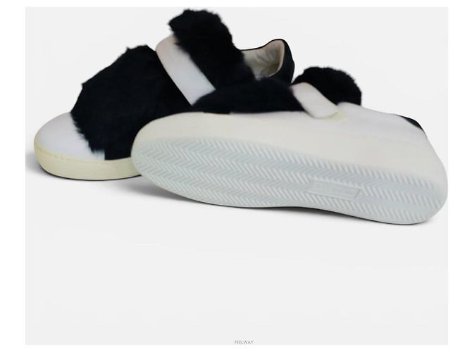 Moncler Sneakers in pelle bianca con pelliccia e Velcro Bianco - vista 3