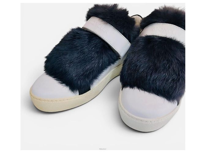 Moncler Sneakers in pelle bianca con pelliccia e Velcro Bianco - vista 4