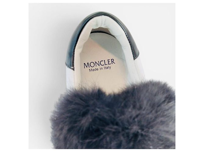 Moncler Sneakers in pelle bianca con pelliccia e Velcro Bianco - vista 5