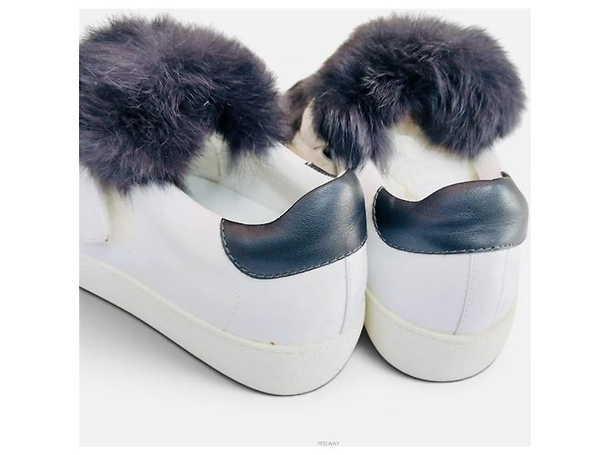 Moncler Sneakers in pelle bianca con pelliccia e Velcro Bianco - vista 6