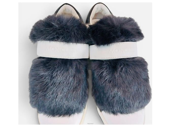 Moncler Sneakers in pelle bianca con pelliccia e Velcro Bianco - vista 7