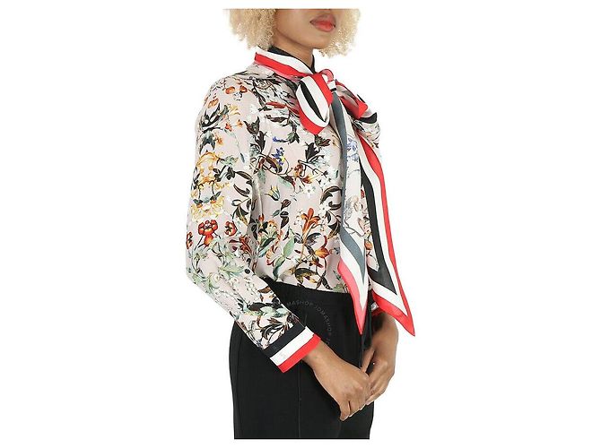 Burberry Blusa de cuello con lazada a rayas florales US Castaño - vista 2