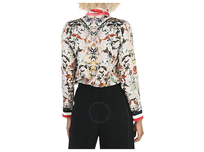 Burberry Blusa de cuello con lazada a rayas florales US Castaño - vista 3