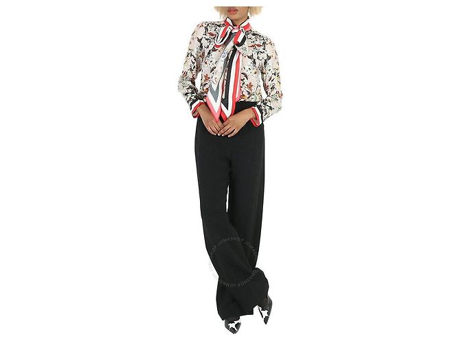 Burberry Blusa de cuello con lazada a rayas florales US Castaño - vista 4