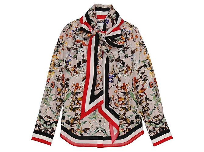 Burberry Blusa de cuello con lazada a rayas florales US Castaño - vista 5
