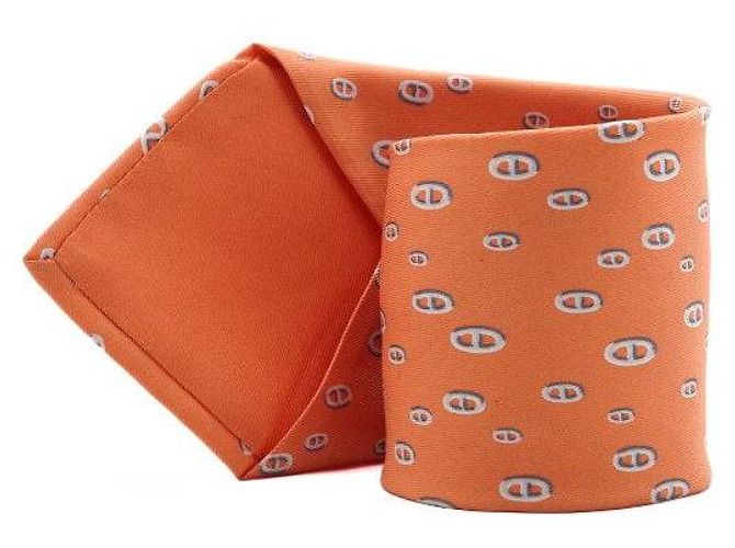 Hermès Cravatta in seta Orange Sandal Logo Chaîne d'Ancre Arancione - vista 2