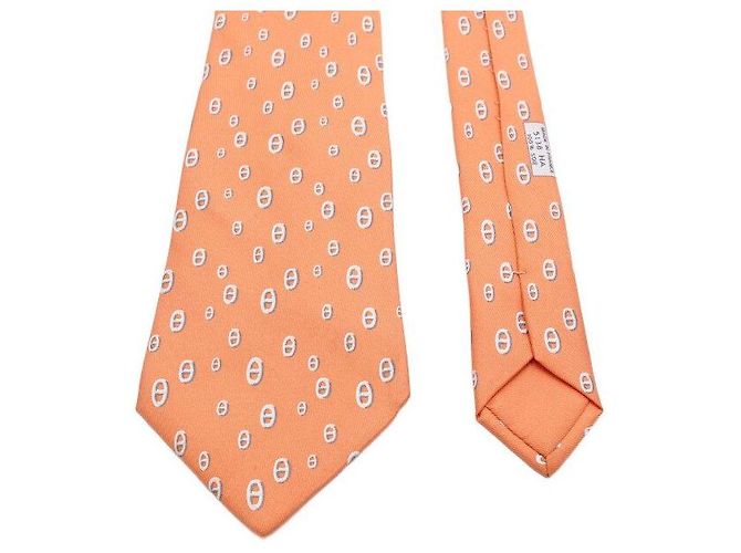 Hermès Cravatta in seta Orange Sandal Logo Chaîne d'Ancre Arancione - vista 3