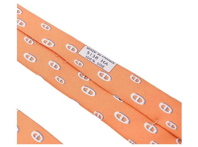 Hermès Cravatta in seta Orange Sandal Logo Chaîne d'Ancre Arancione - vista 4