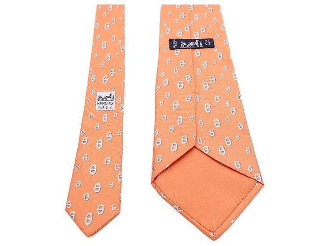 Hermès Cravatta in seta Orange Sandal Logo Chaîne d'Ancre Arancione - vista 5