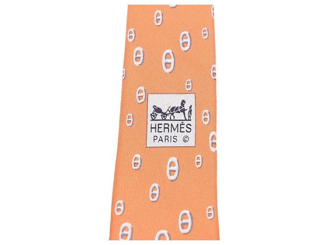 Hermès Cravatta in seta Orange Sandal Logo Chaîne d'Ancre Arancione - vista 6