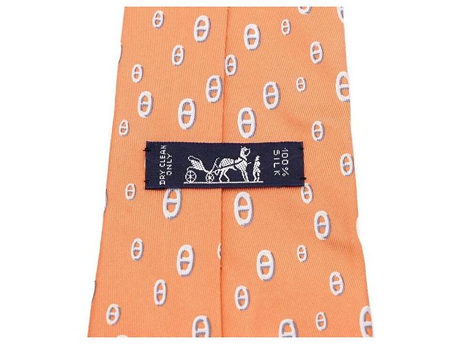 Hermès Cravatta in seta Orange Sandal Logo Chaîne d'Ancre Arancione - vista 7