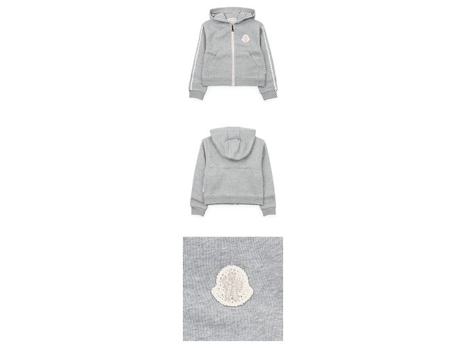 Moncler Giacca con cappuccio e zip in maglia con patch per bambini Marrone - vista 3