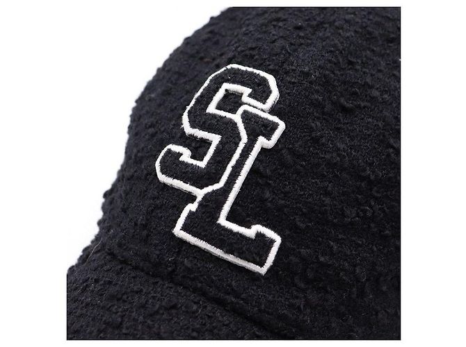 Saint Laurent Boucle Tweed Wool SL Logo Baseball Cap Schwarz - Ansicht 4
