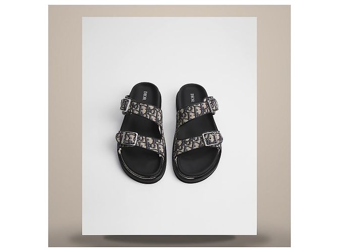Dior Sandalias Aqua Beige Black Oblique Jacquard - vista 4