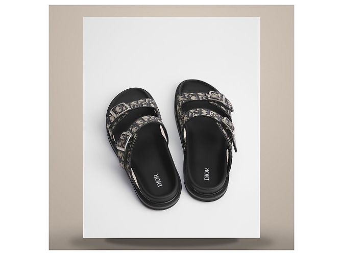 Dior Sandalias Aqua Beige Black Oblique Jacquard - vista 6