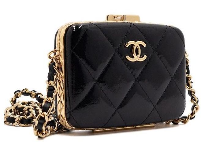 Chanel Mini borsa box da sera in pelle di capra verniciata nera con catena dorata Nero - vista 4