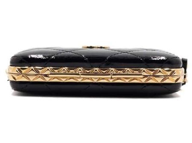 Chanel Mini borsa box da sera in pelle di capra verniciata nera con catena dorata Nero - vista 7