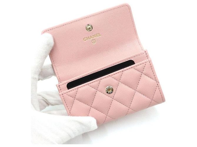 Chanel Cartera Classic Small de piel Caviar rosa con CC dorado - vista 6