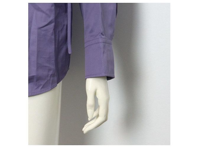 Hermès Camisa feminina de algodão com gola drapeada Roxo - vista 3