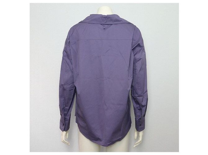Hermès Camisa feminina de algodão com gola drapeada Roxo - vista 4