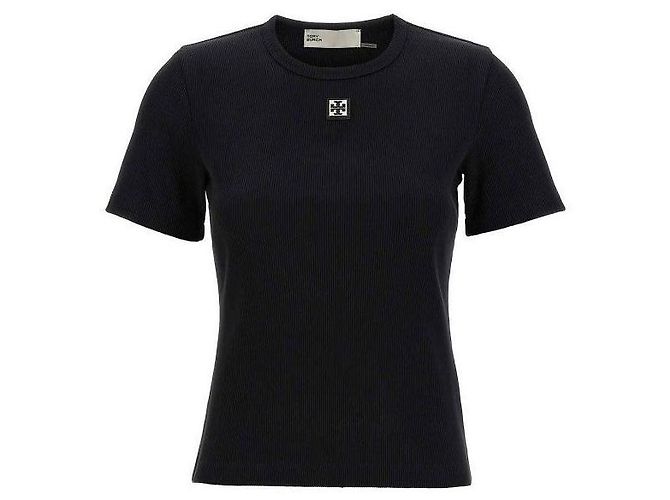 Tory Burch BAUMWOLL-RIPP-T-SHIRT MIT LOGO Schwarz - Ansicht 4