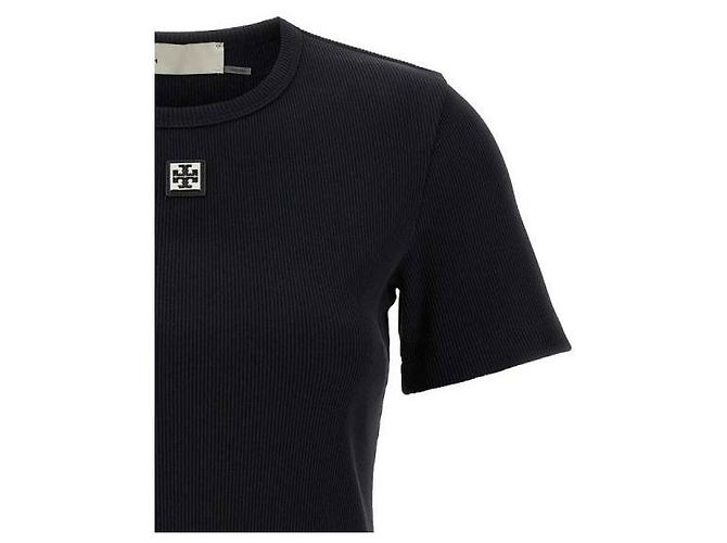 Tory Burch BAUMWOLL-RIPP-T-SHIRT MIT LOGO Schwarz - Ansicht 6