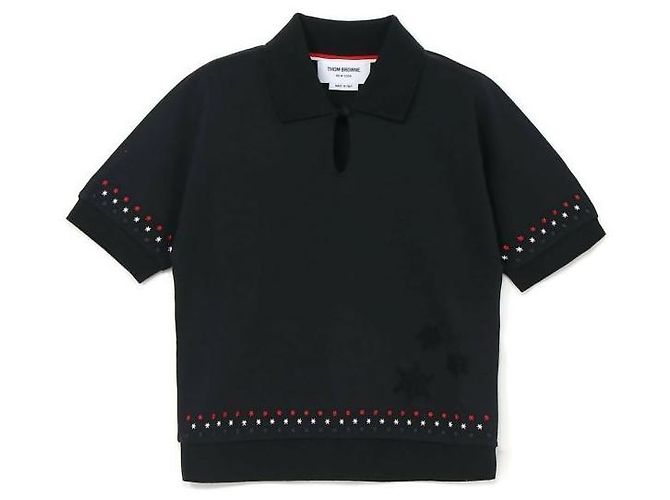 Thom Browne Polo em algodão Milano com bordado de estrela e floco de neve Preto - vista 4