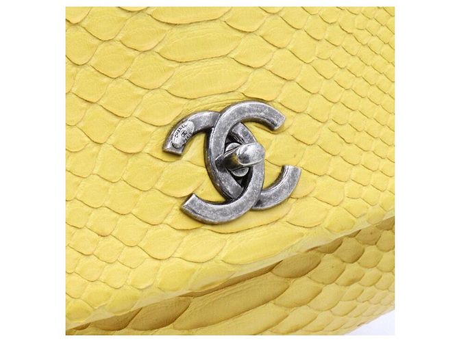 Chanel Python Coco Handle Vintage Silver Medium Tote Bag with Chain Shoulder Bag Yellow - view 4