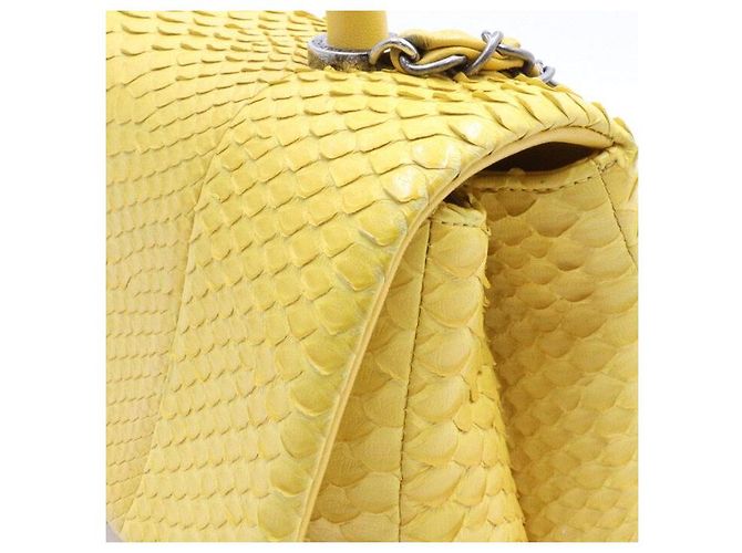 Chanel Python Coco Handle Vintage Silver Medium Tote Bag with Chain Shoulder Bag Yellow - view 5
