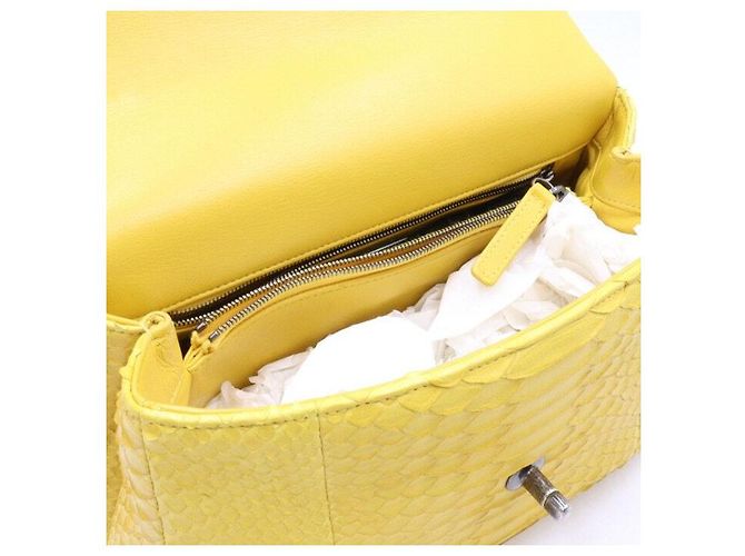 Chanel Python Coco Handle Vintage Silver Medium Tote Bag with Chain Shoulder Bag Yellow - view 6