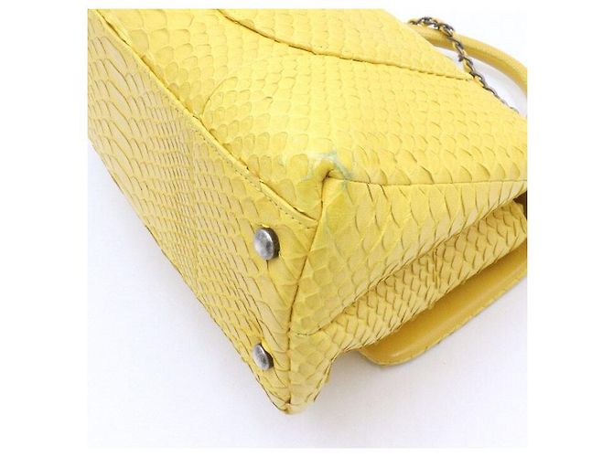 Chanel Python Coco Handle Vintage Silver Medium Tote Bag with Chain Shoulder Bag Yellow - view 7