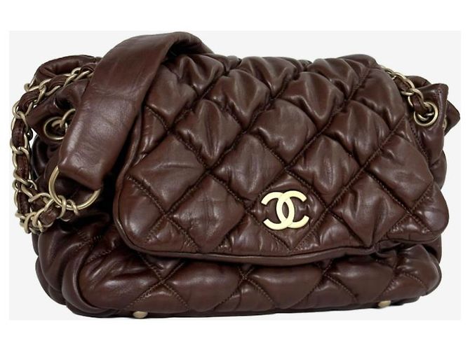 Chanel Bolsa de ombro com aba acordeão acolchoada Bubble Castanho escuro Marrom - vista 3