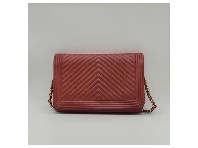 Chanel Borsa a tracolla Chevron WOC Rossa Rosso - vista 6