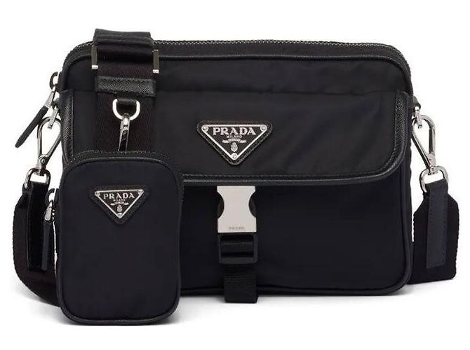 Prada Borsa a tracolla in nylon e pelle Saffiano Nero - vista 2