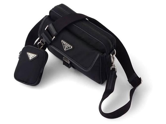 Prada Borsa a tracolla in nylon e pelle Saffiano Nero - vista 4