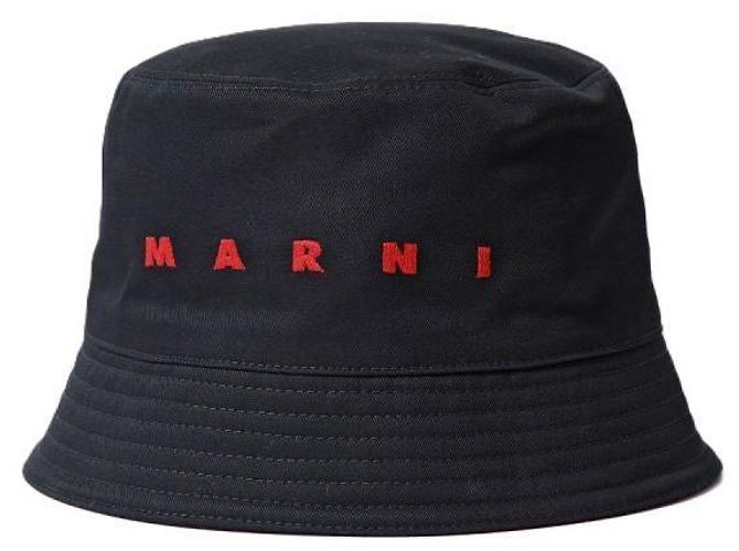 Marni Bucket Hat aus schwarzem Gabardine mit besticktem Logo - Ansicht 4