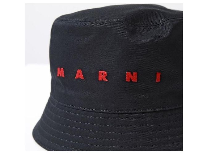 Marni Bucket Hat aus schwarzem Gabardine mit besticktem Logo - Ansicht 8