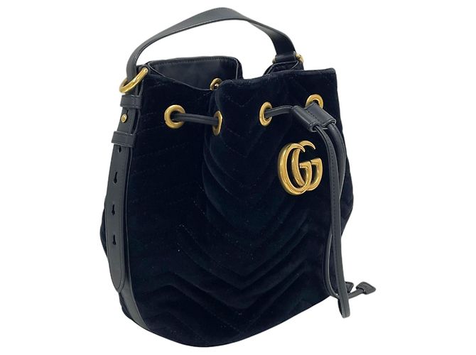 Gucci Borsa a secchiello GG Marmont in velluto Borsa Tote Borsa a tracolla Nero - vista 2