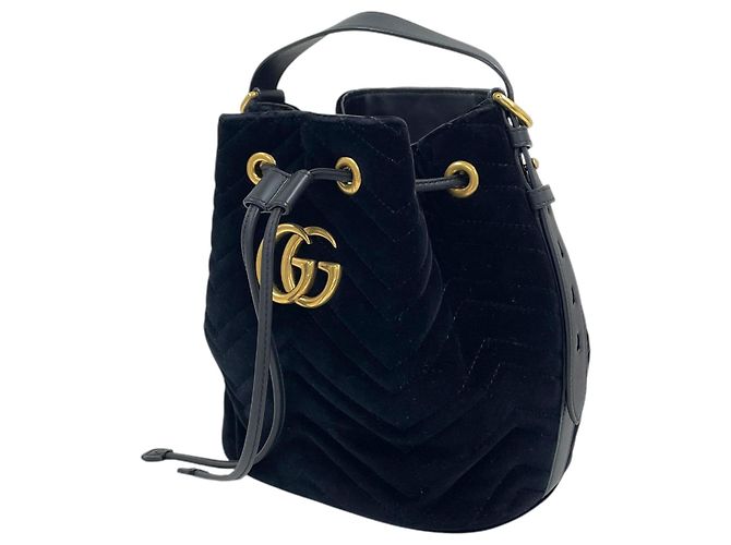 Gucci Borsa a secchiello GG Marmont in velluto Borsa Tote Borsa a tracolla Nero - vista 3