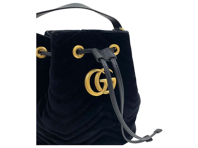 Gucci Borsa a secchiello GG Marmont in velluto Borsa Tote Borsa a tracolla Nero - vista 4