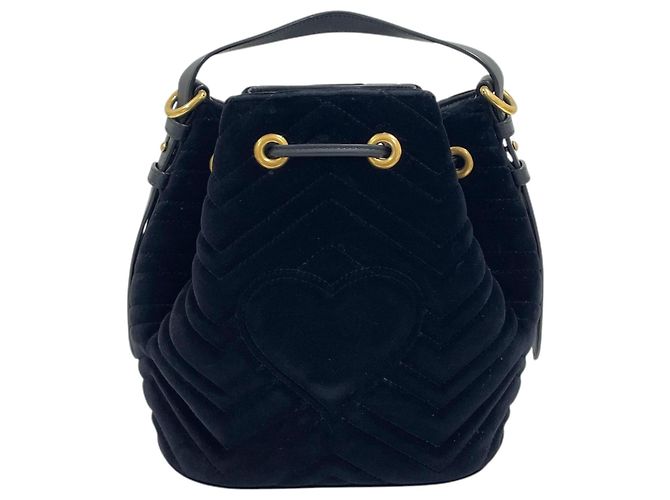 Gucci Borsa a secchiello GG Marmont in velluto Borsa Tote Borsa a tracolla Nero - vista 6