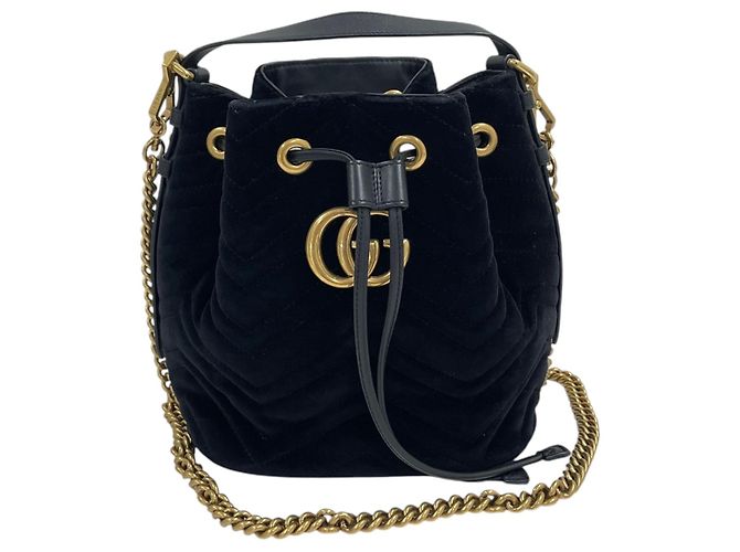 Gucci Borsa a secchiello GG Marmont in velluto Borsa Tote Borsa a tracolla Nero - vista 8