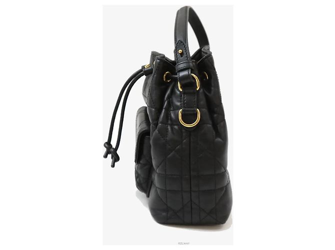 Dior Mini borsa bucket in pelle di agnello Macro Cannage Nera Nero - vista 2