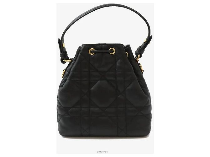 Dior Mini borsa bucket in pelle di agnello Macro Cannage Nera Nero - vista 3