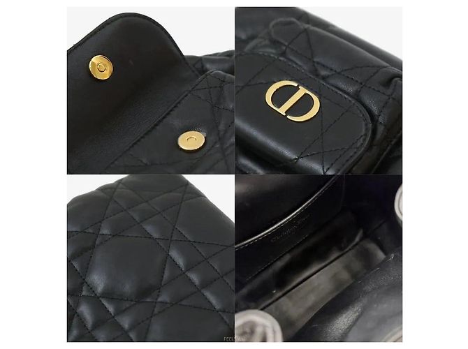 Dior Mini borsa bucket in pelle di agnello Macro Cannage Nera Nero - vista 7