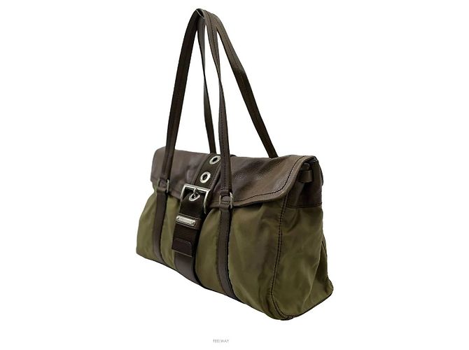 Prada Khaki Leather Tote Bag - view 2