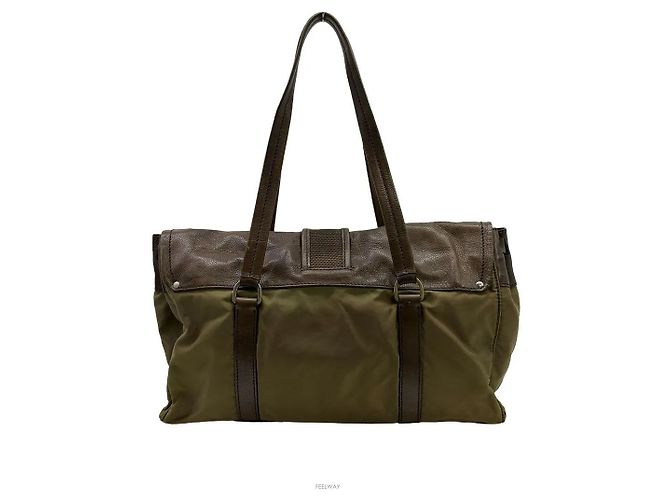 Prada Khaki Leather Tote Bag - view 3