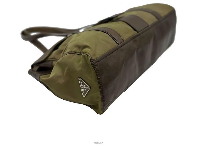 Prada Khaki Leather Tote Bag - view 4